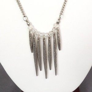 Womens Silver Tone Metal Chain Spiked Beaded Pendant Fashion Necklace 16 in